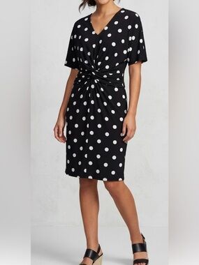 NWT Worthington Black and White Polka Dot Twist-Waist Dress size XXLT
